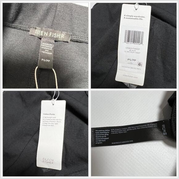 NEW Eileen Fisher Slim Crop Pant SIZE Petite PS Black Organic Pullon NWT - Picture 3 of 9